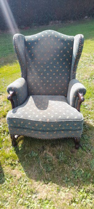 Fauteuil vintage vert bouteille et or