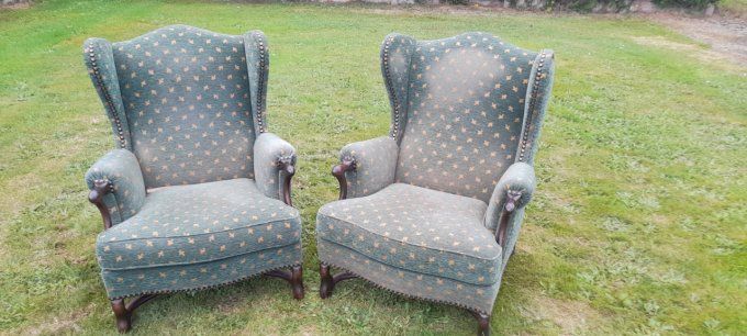 Fauteuil vintage vert bouteille et or